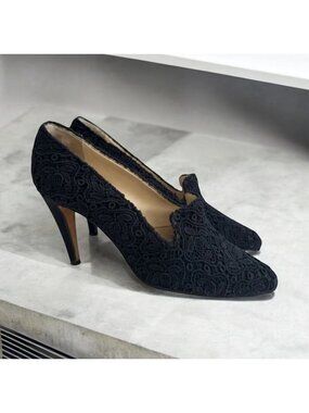 FIGUEROA Vintage Black Lace Loafer Heels Size 5